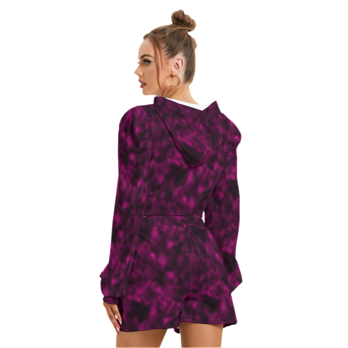 Pink & Black Smoke Women's Mirco Fleece Hoodie and Shorts Set