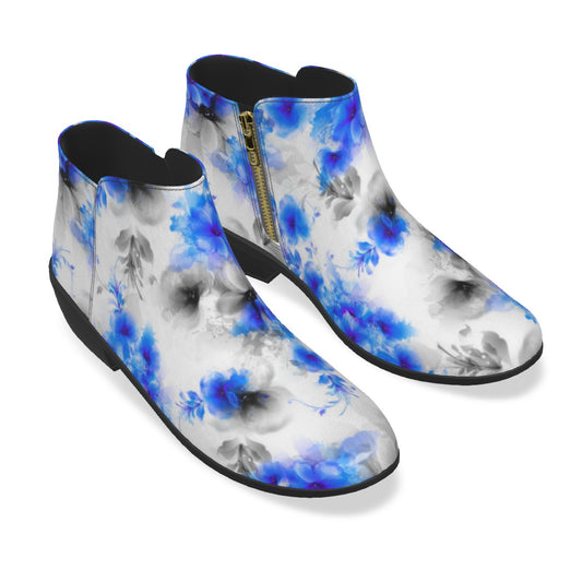 Blue Abstract Flowers Men's Fashion Boots