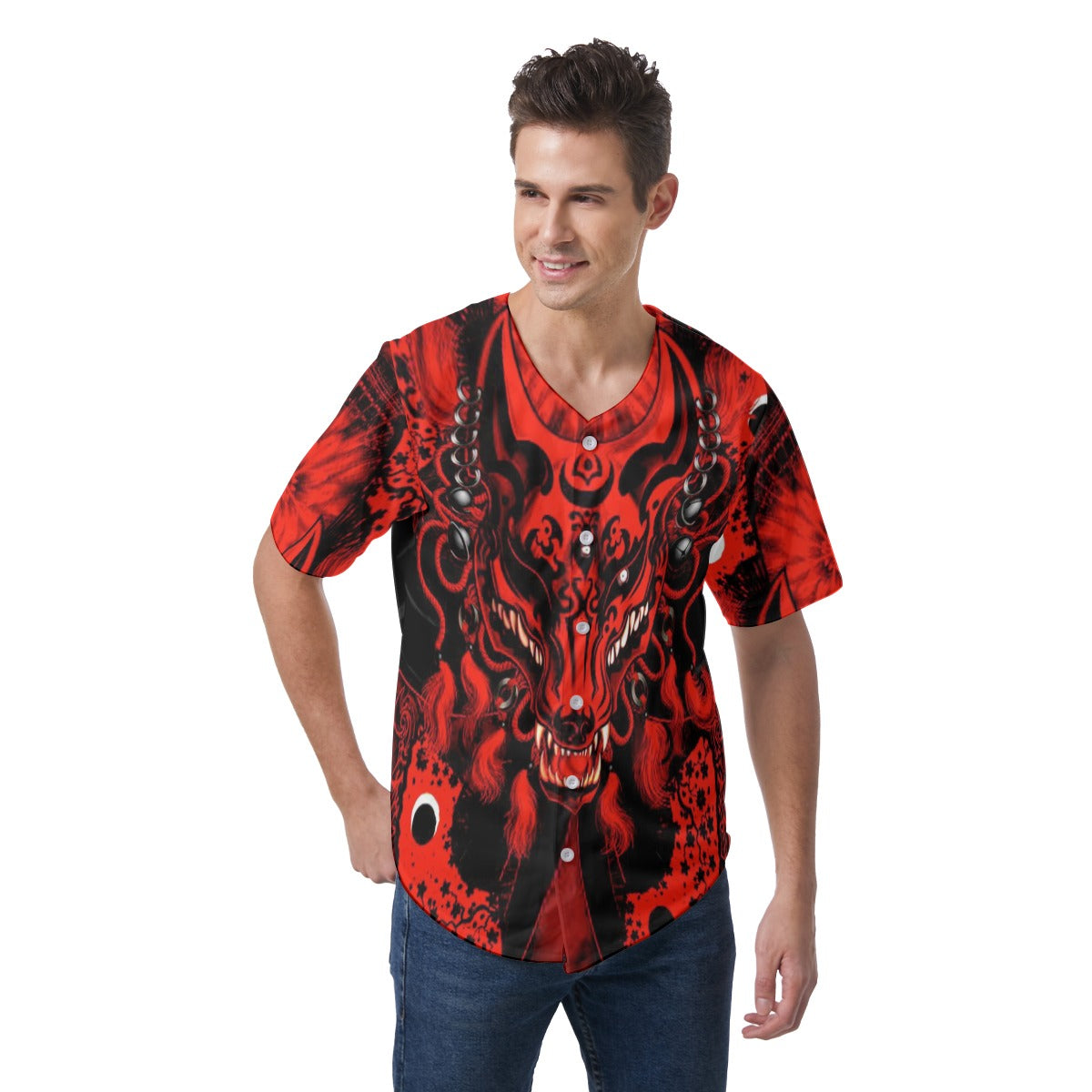 Men's Chinese Wolf Short Sleeve Baseball Jersey