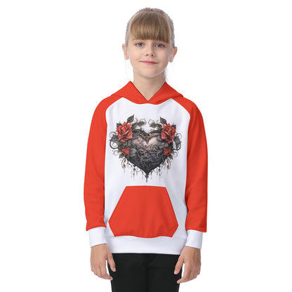 Kid's Gothic Hearts Raglan Pullover Hoodie