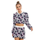Glitchy Abstract Pattern Women's Micro Fleece Hoodie And Shorts Set