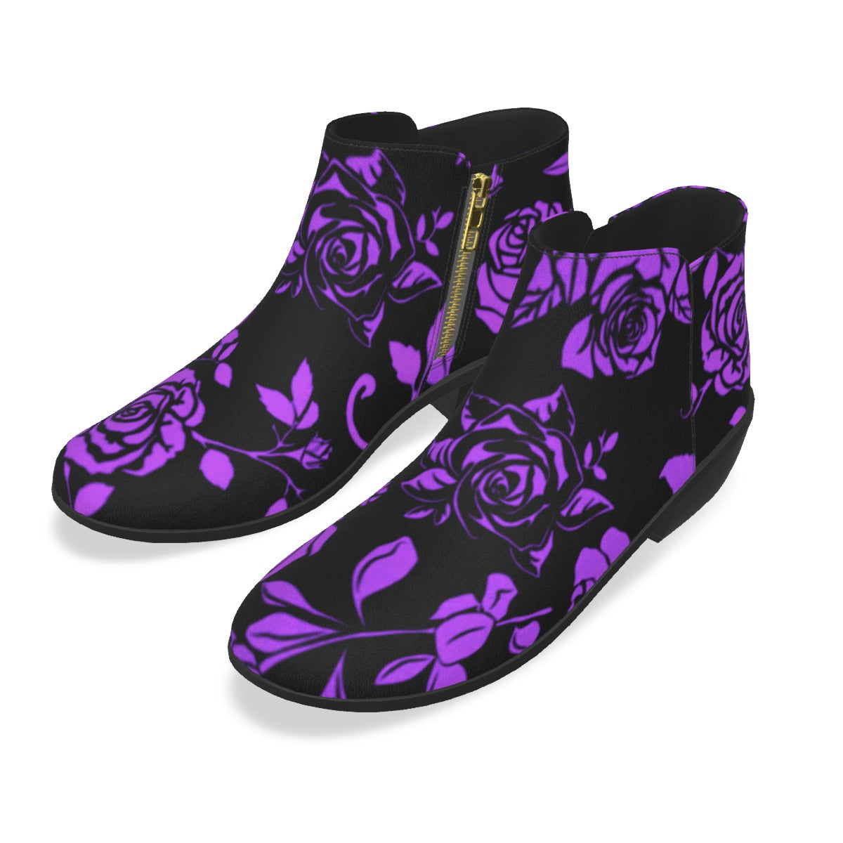 Purple & Black Roses Men's Fashion Boots