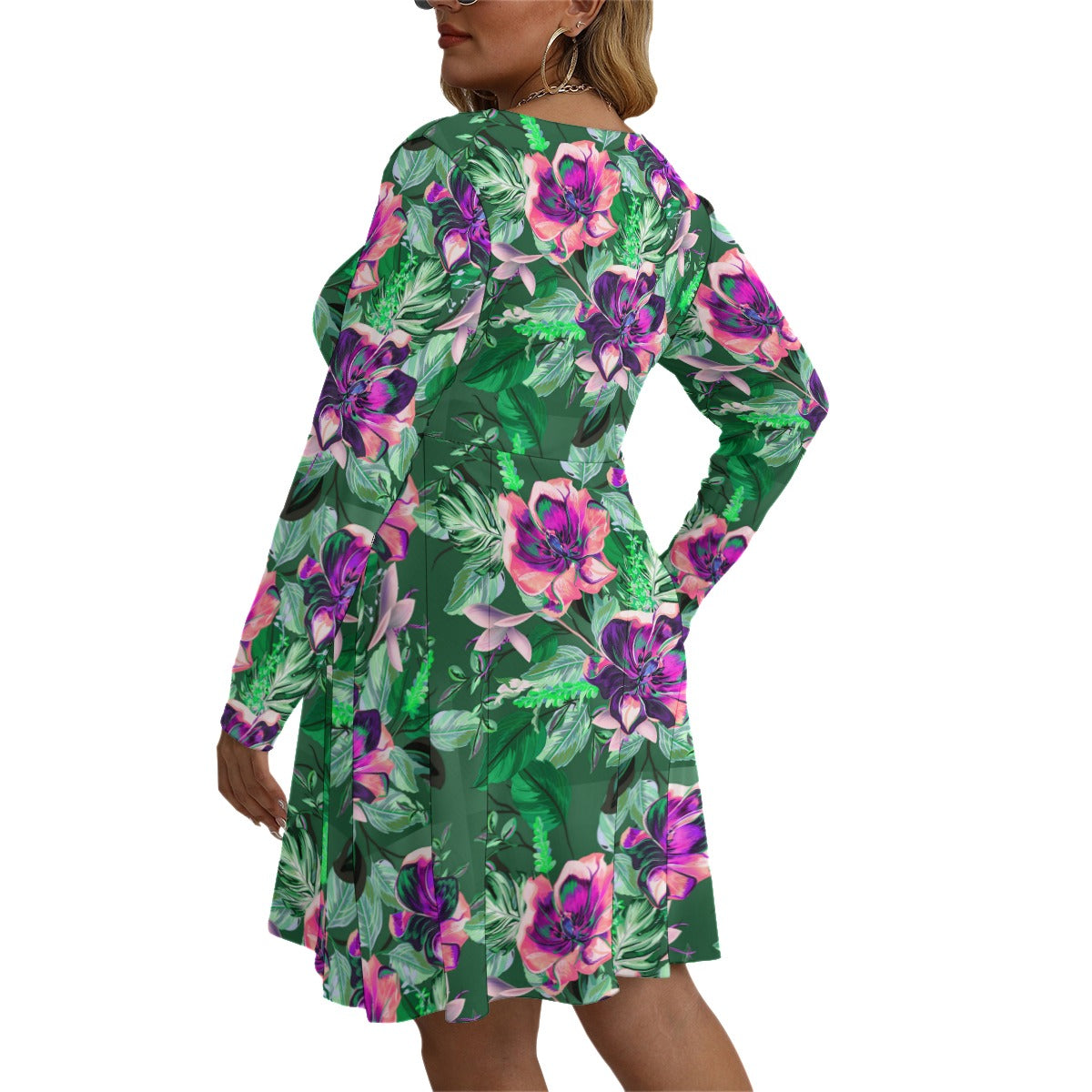 Beautiful Tulips Women's V-neck Long Sleeve Dress (Plus Size)