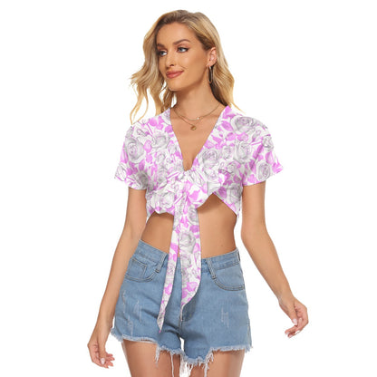 White Roses With Purple Leaves Women's Bandage Crop Top