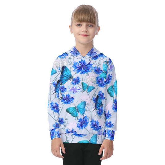 Beautiful Cornflowers and Butterflies Kid's Raglan Pullover Hoodie