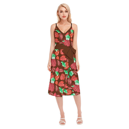 Her Tropical Women's V-neck Cami Dress With Waist Band