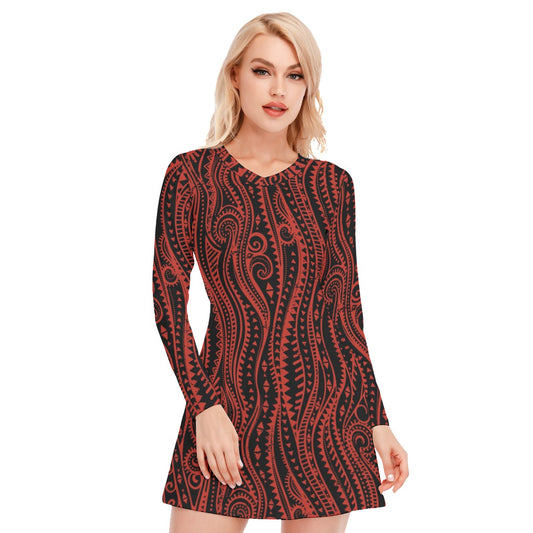 Ethnic Vintage Tribal Women's V-neck Long Sleeve Dress