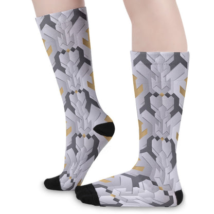 White Abstract Geometric Long Socks