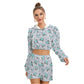 Cute Teal Flowers Women's Micro Fleece Hoodie And Shorts Set