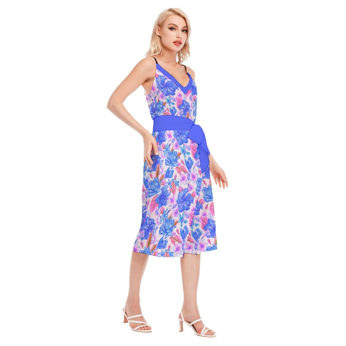 Her Tropical Women's V-neck Cami Dress With Waist Band