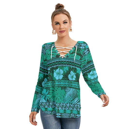 Hawaiian Style Women's Long Sleeve Neckline Tie Sweatshirt