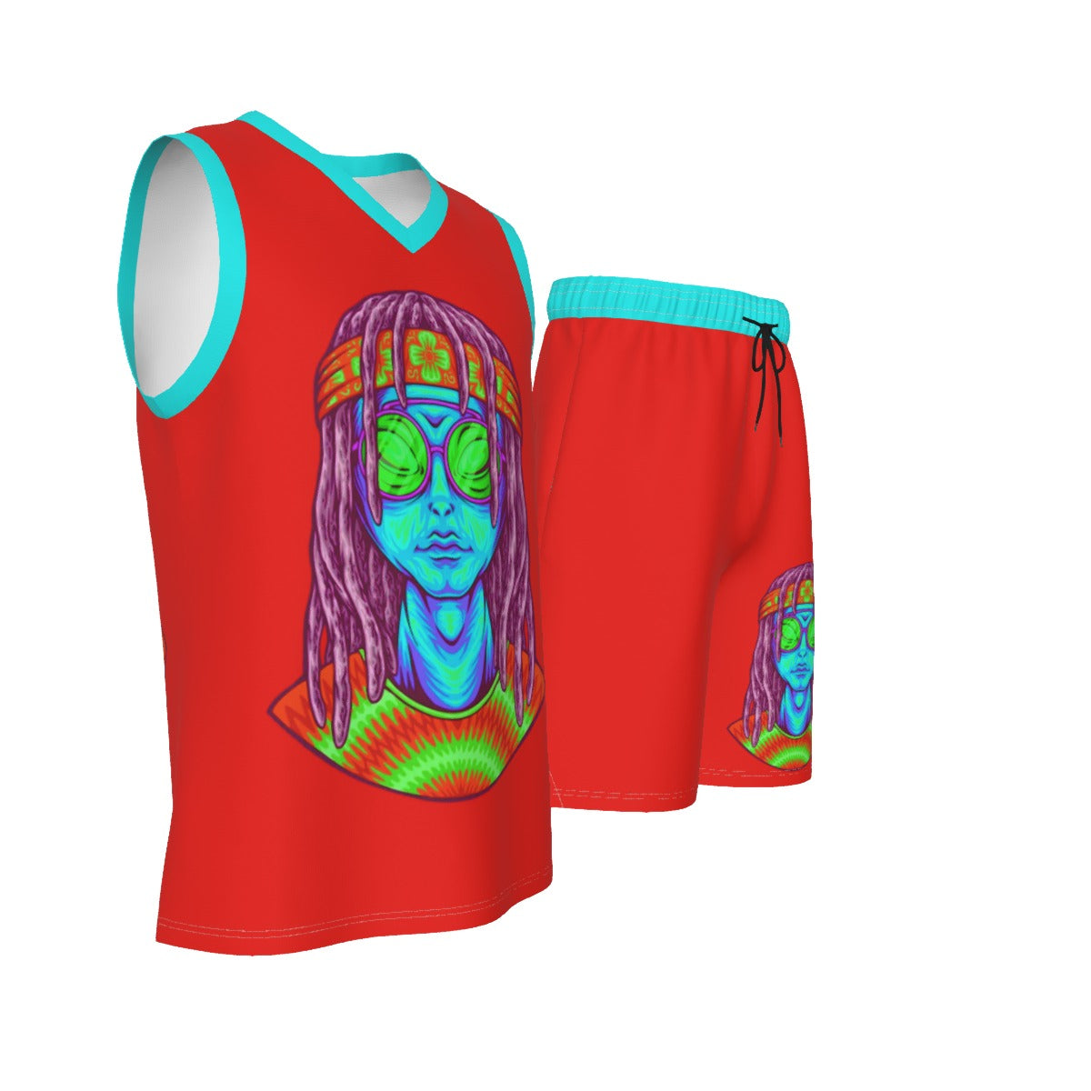 Psychedelic Alien With Dreads Men's V Neck Basketball Suit