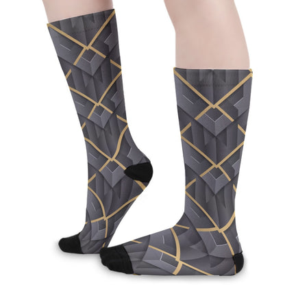 Black Abstract Geometric Long Socks