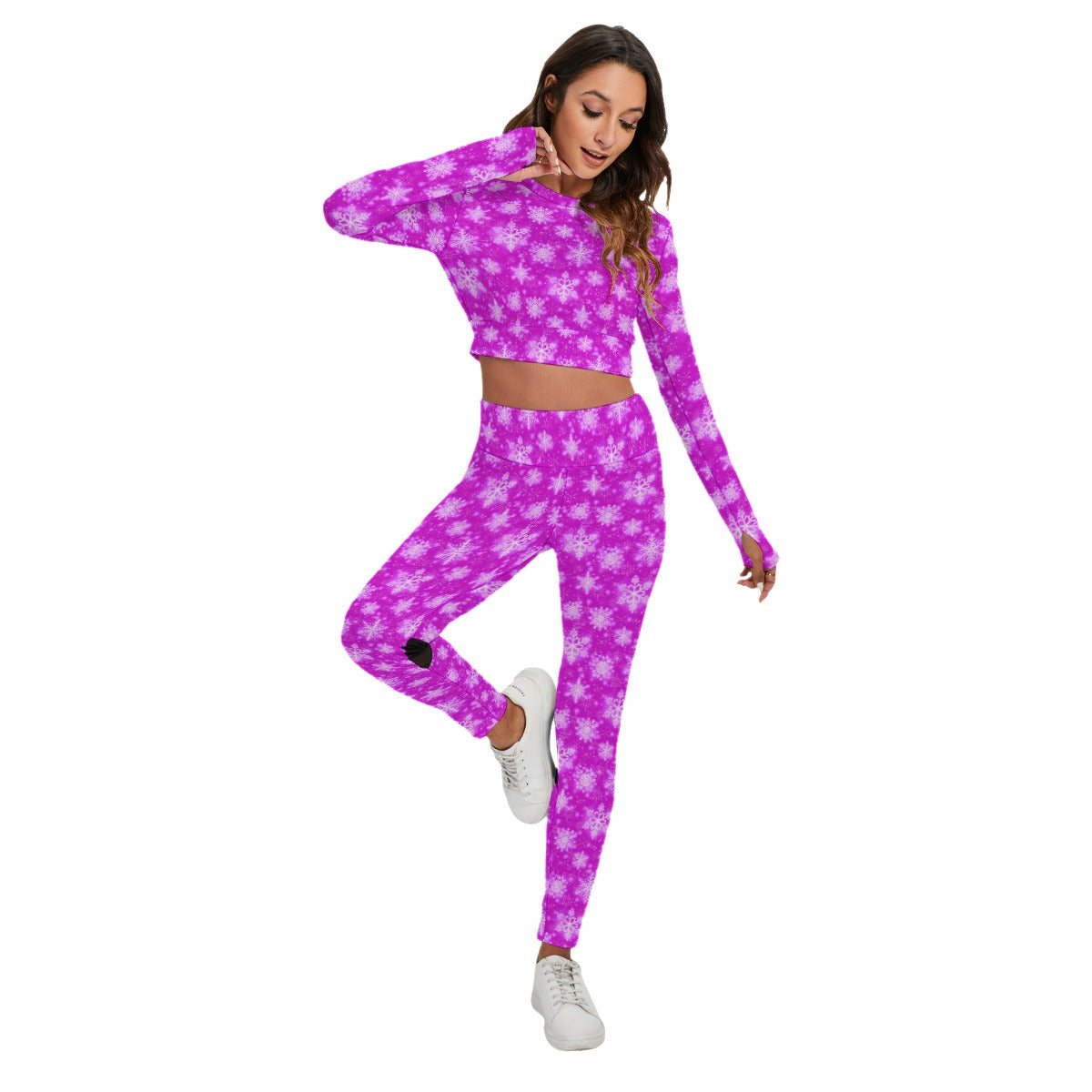 Women's Snowflakes Sport Set With Backless Top And Leggings