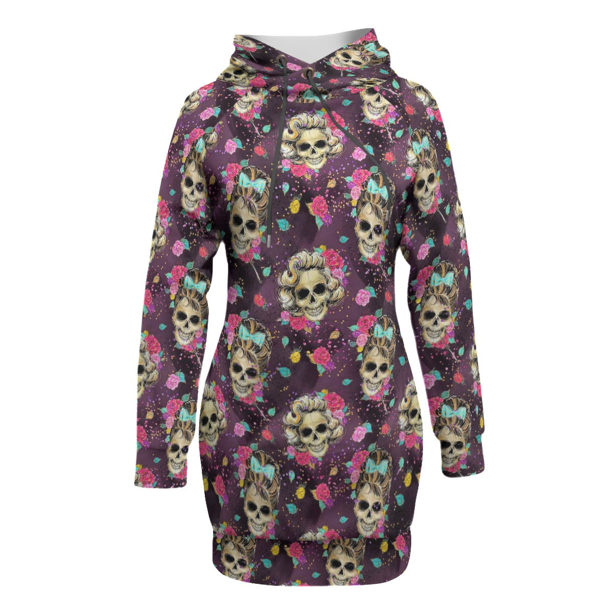 Ladies Skulls and Roses Women's Pullover Hoodie With Raglan Sleeve