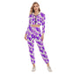 Cute Purple Hearts Women's Crop Hoodie Sports Sets