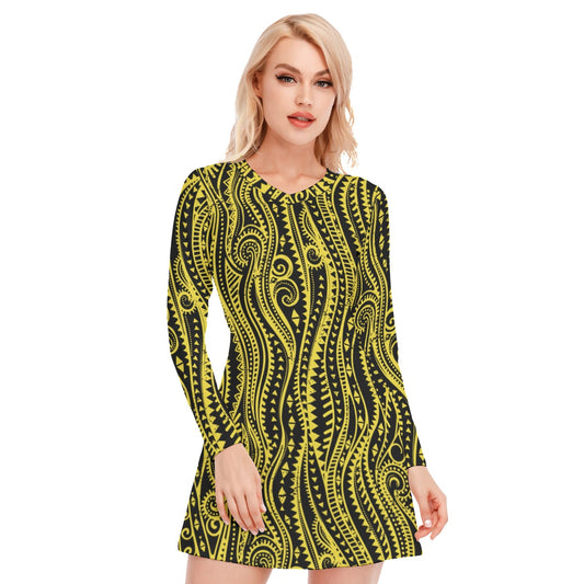 Ethnic Vintage Tribal Women's V-neck Long Sleeve Dress