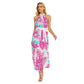 Exotic Flowers Women's Wrap Hem Belted Halter Dress