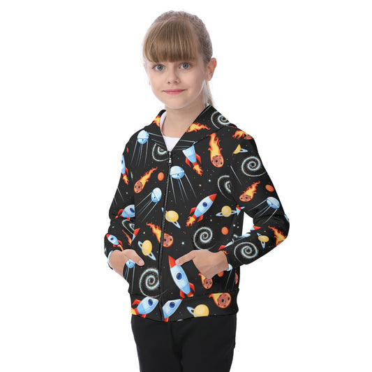 Kid's Rockets Zip-up Hoodie With Patch Pocket