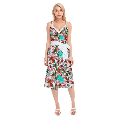 Tropic Summer Women's V-neck Cami Dress With Waist Band