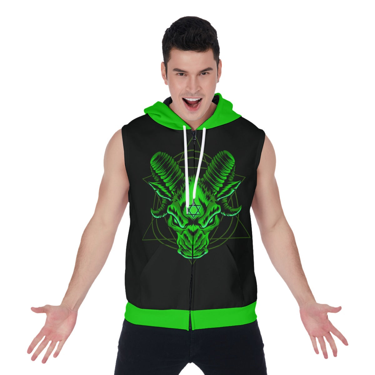 Devils Goat Head Men's Zipper-Up Sleeveless Hoodie