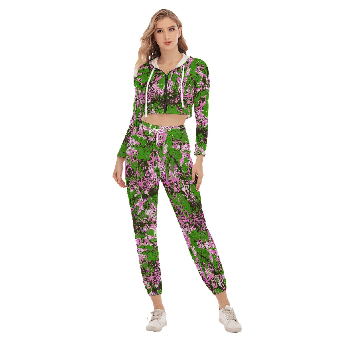 Abstract Grunge Women's Crop Hoodie Sports Sets