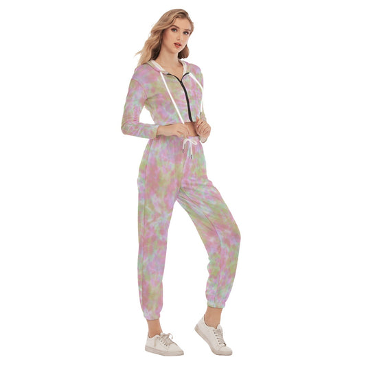 Tie Dye Women's Crop Hoodie Sports Sets