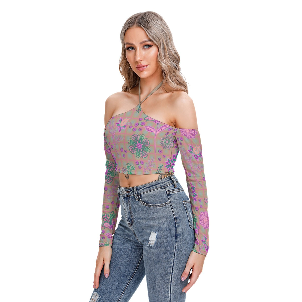 Blooming Garden Flowers Women's Halter Lace-up Top