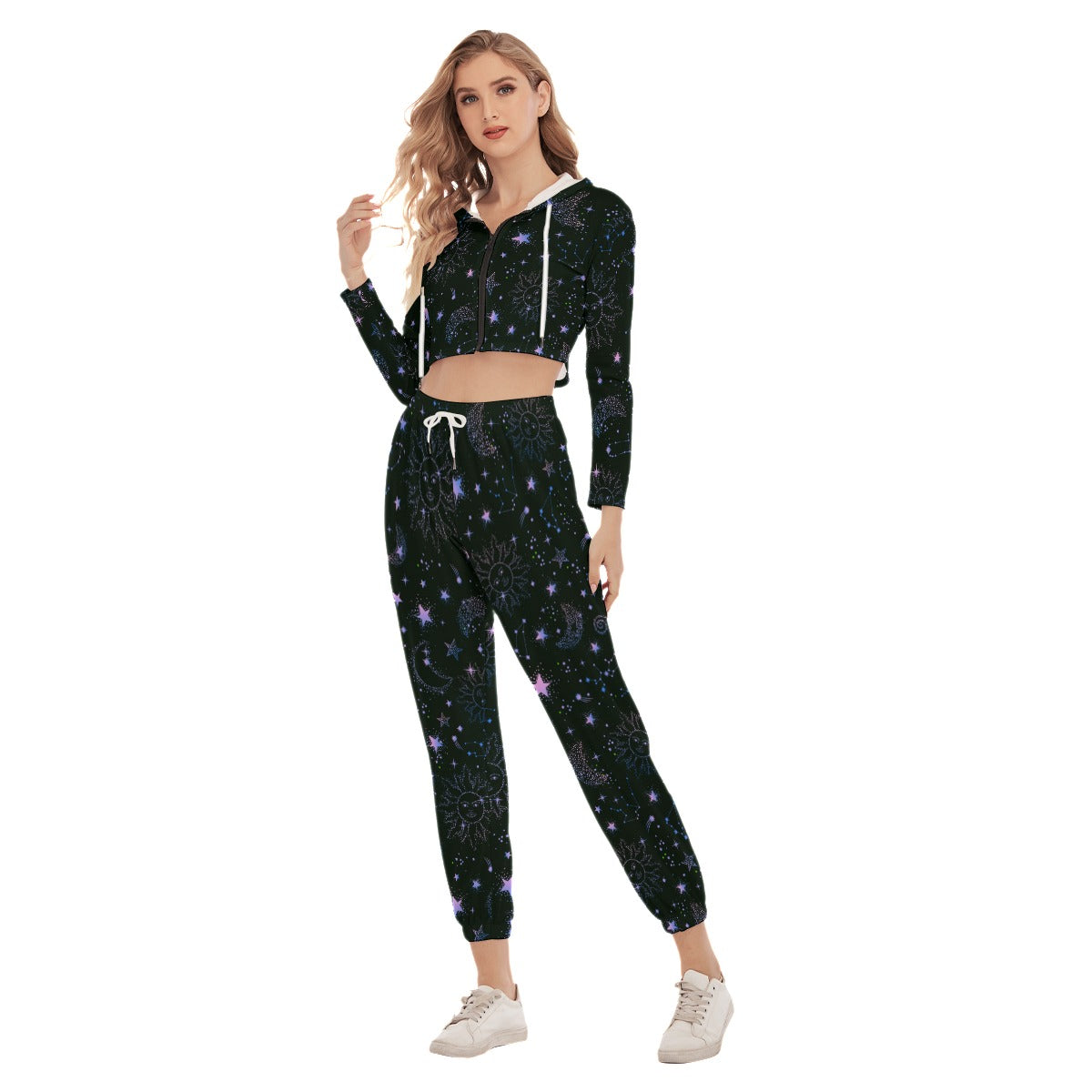 Space Galaxy Constellation Women's Crop Hoodie Sports Sets