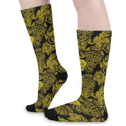 Skull Diamond Eyes & Flowers Long Socks