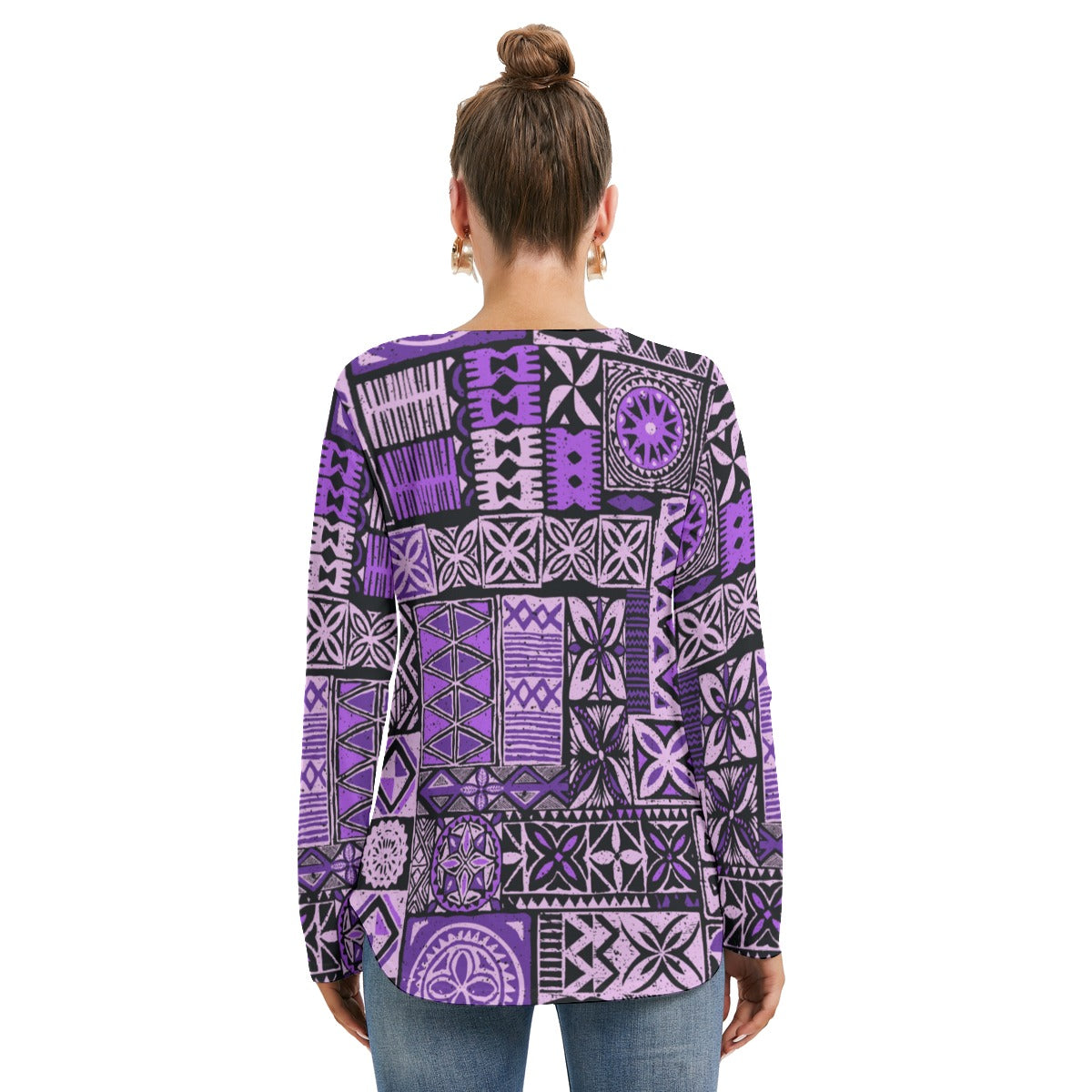 Hawaiian Style Women's Long Sleeve Neckline Tie Sweatshirt