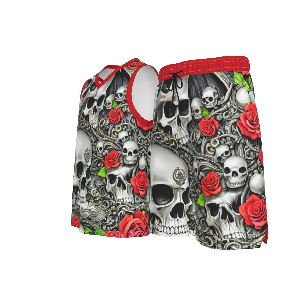 Skulls and Roses Men's V Neck Basketball Suit