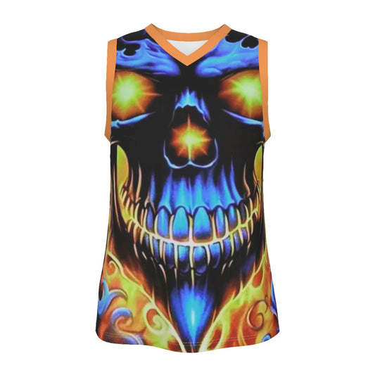 Men's Flaming Skull V Neck Basketball Top