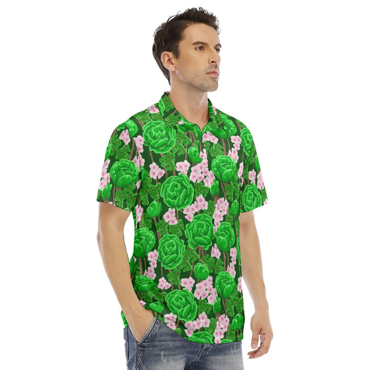 Green Roses Men's Polo Shirt | Velvet