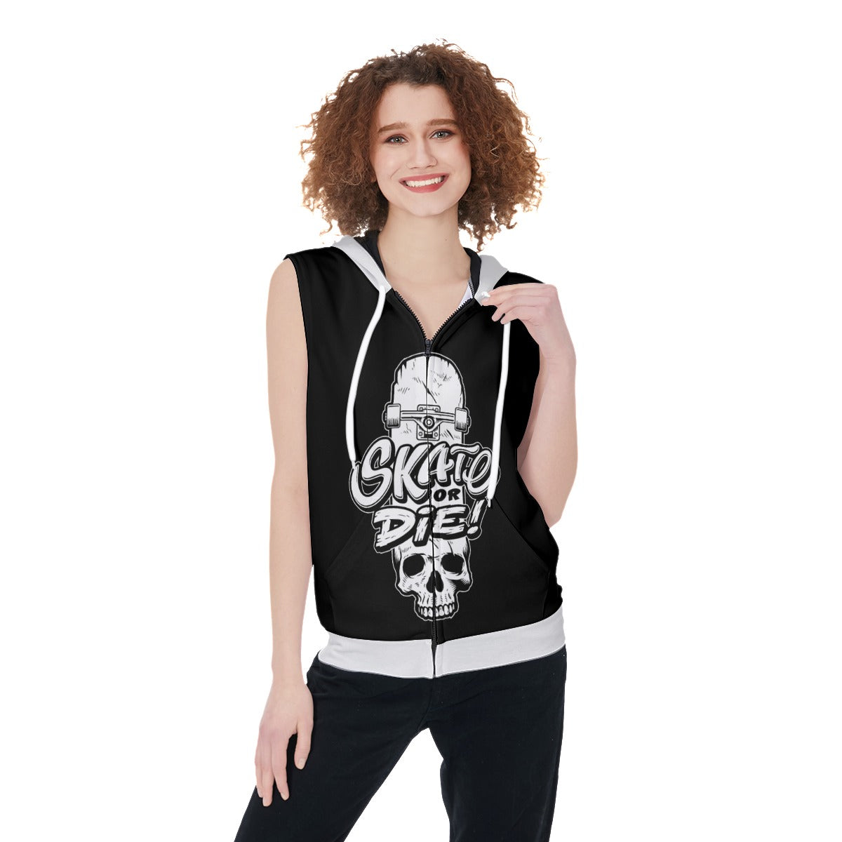 Skate Or Die Women's Zip-up Sleeveless Hoodie