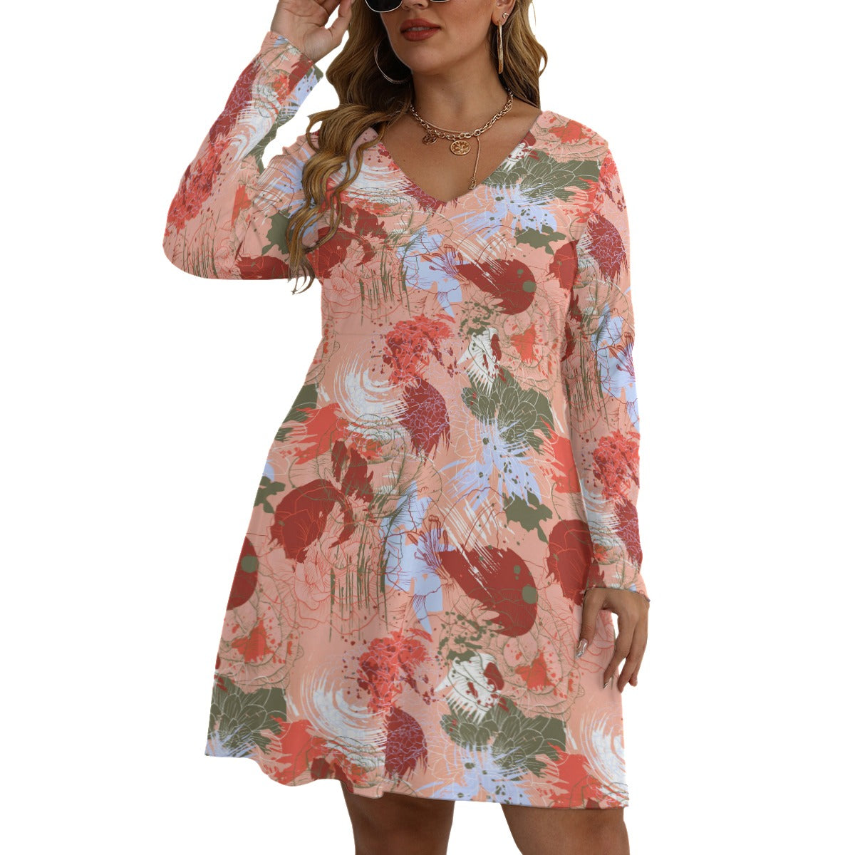 Women's Work Of Art V-neck Long Sleeve Dress (Plus Size)