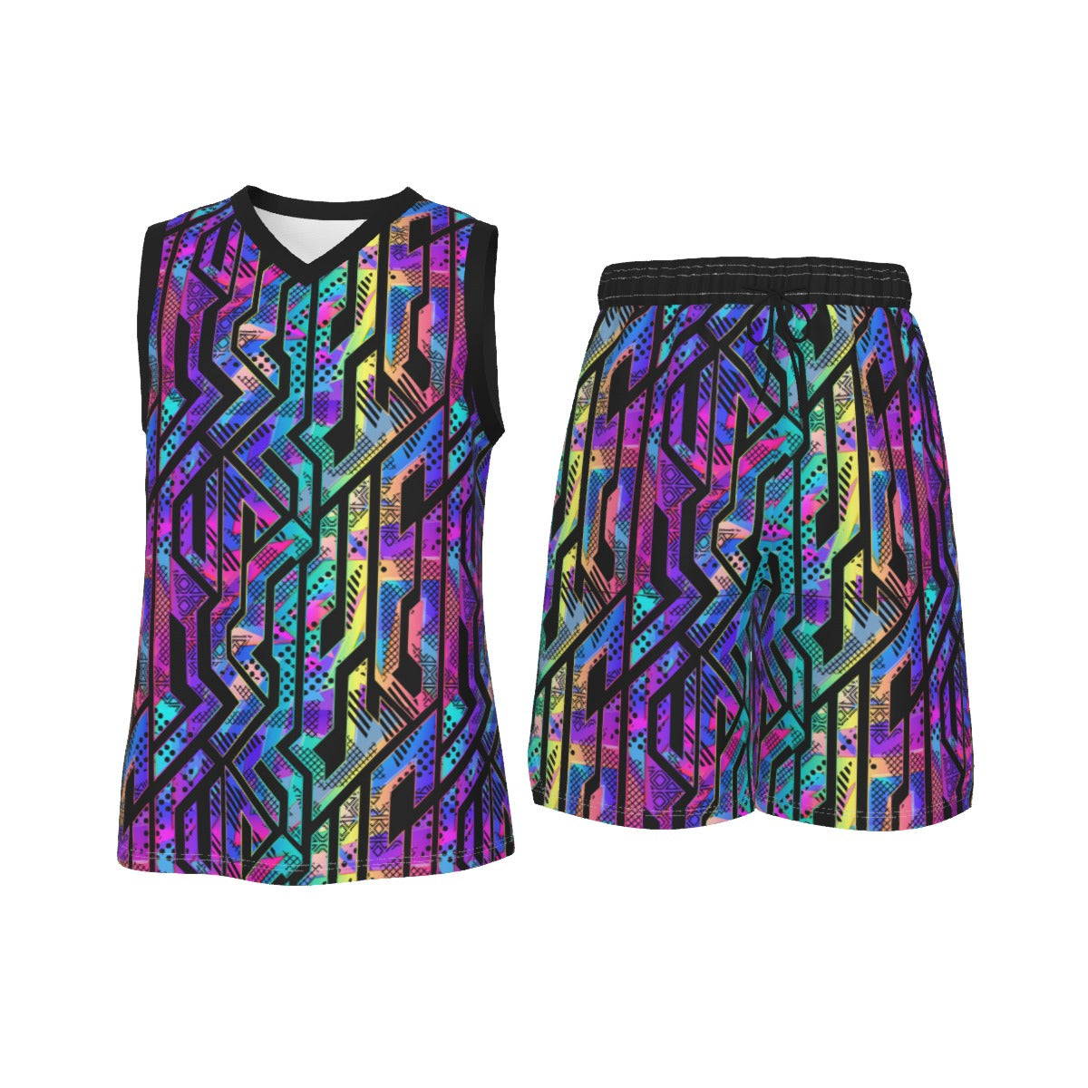 Rainbow Geometric Men's V Neck Basketball Suit