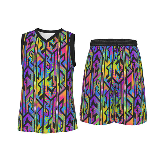 Rainbow Geometric Men's V Neck Basketball Suit