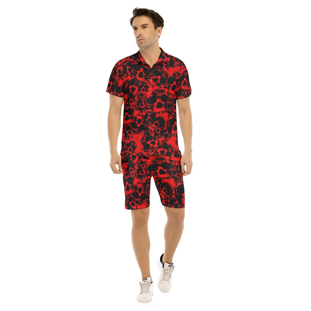 Men's Red Skull Gang Short Sleeve Shirt Sets