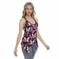 Pink With White Butterflies Women's Skinny Sport Tank Top