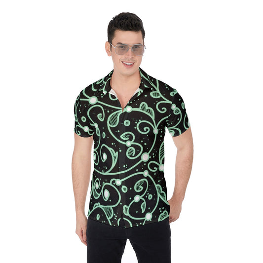 Black & Teal Swirls Men's Button Up Shirt