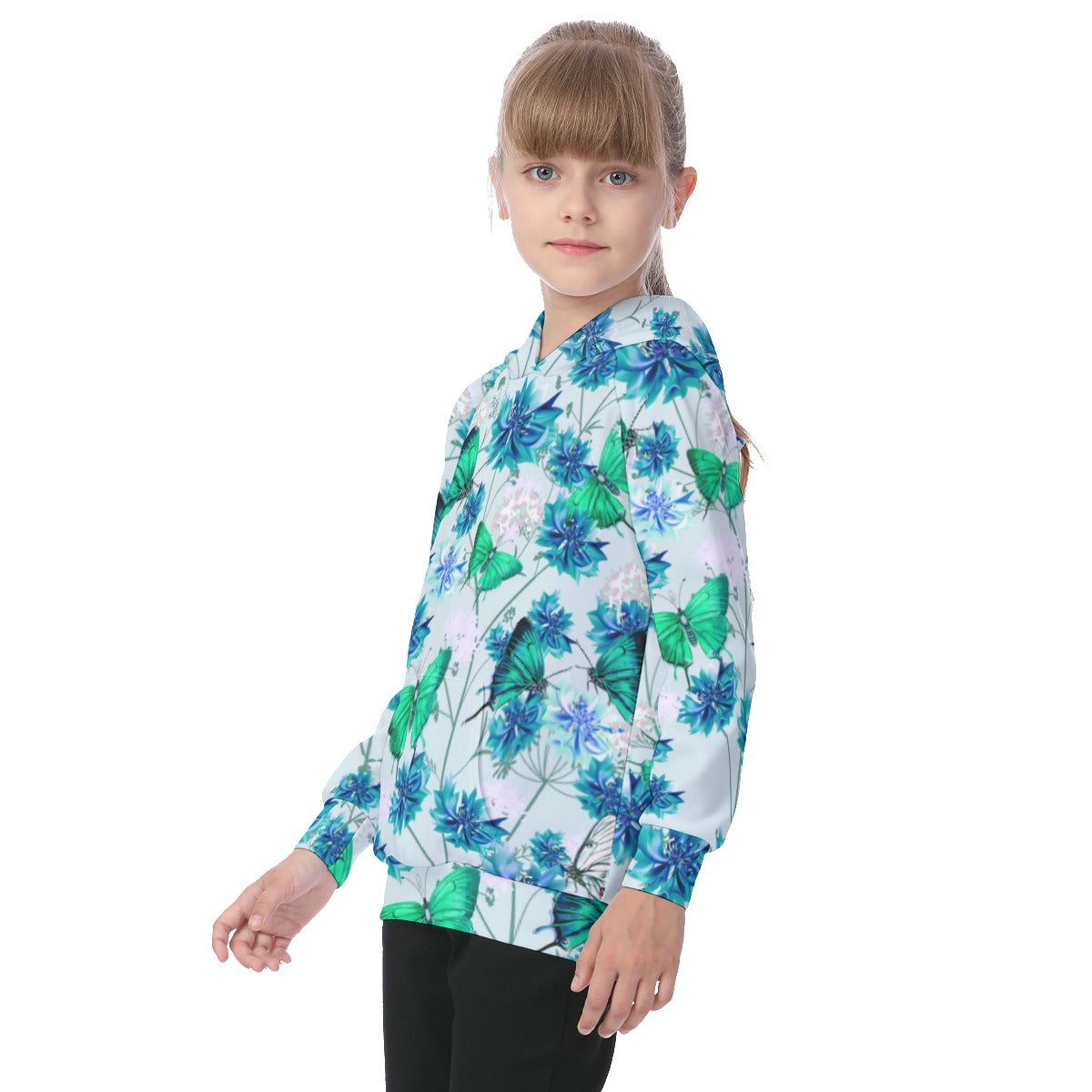 Beautiful Cornflowers and Butterflies Kid's Raglan Pullover Hoodie