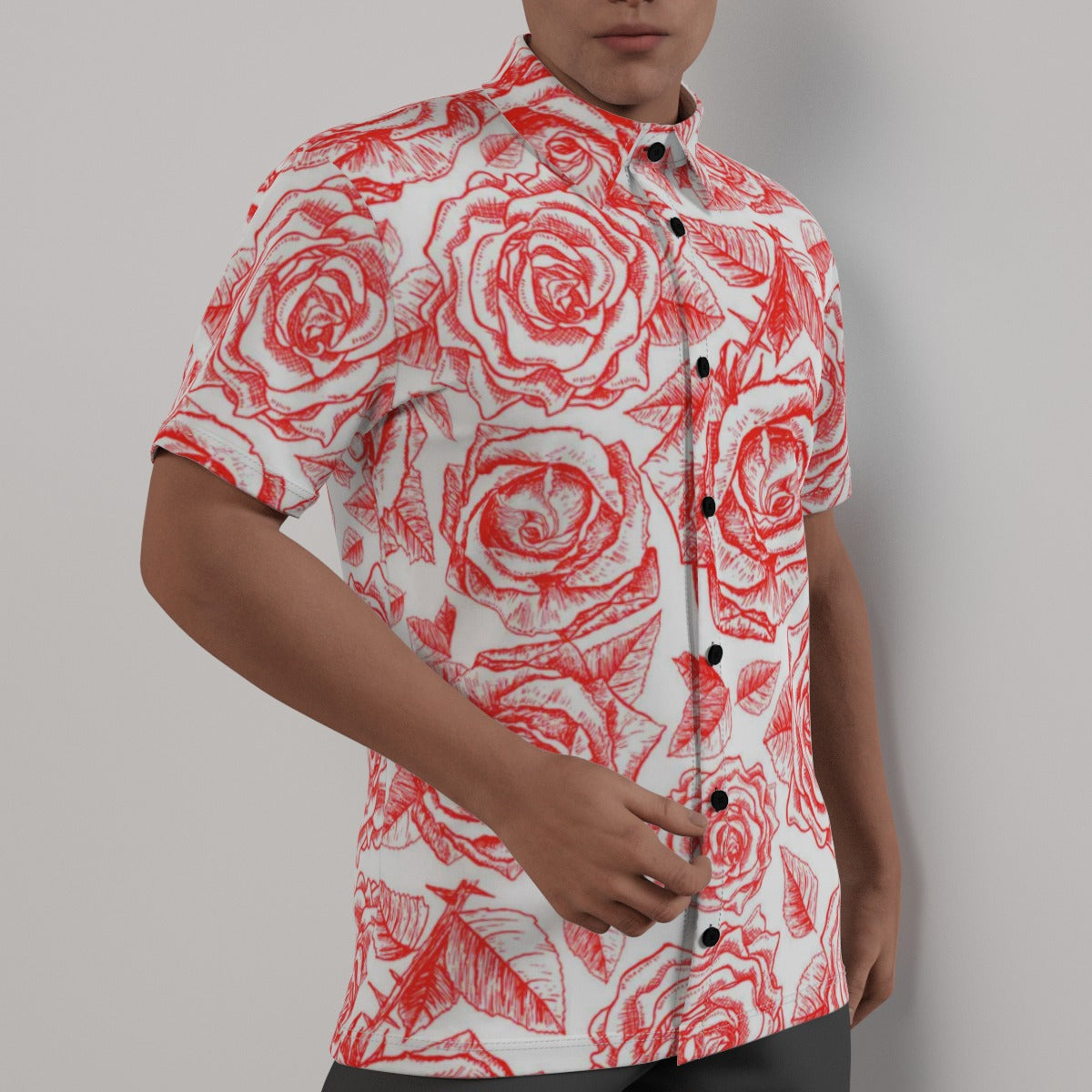 Red & White Roses Men's Button Up