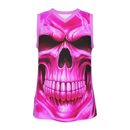 Men's Flaming Skull V Neck Basketball Top