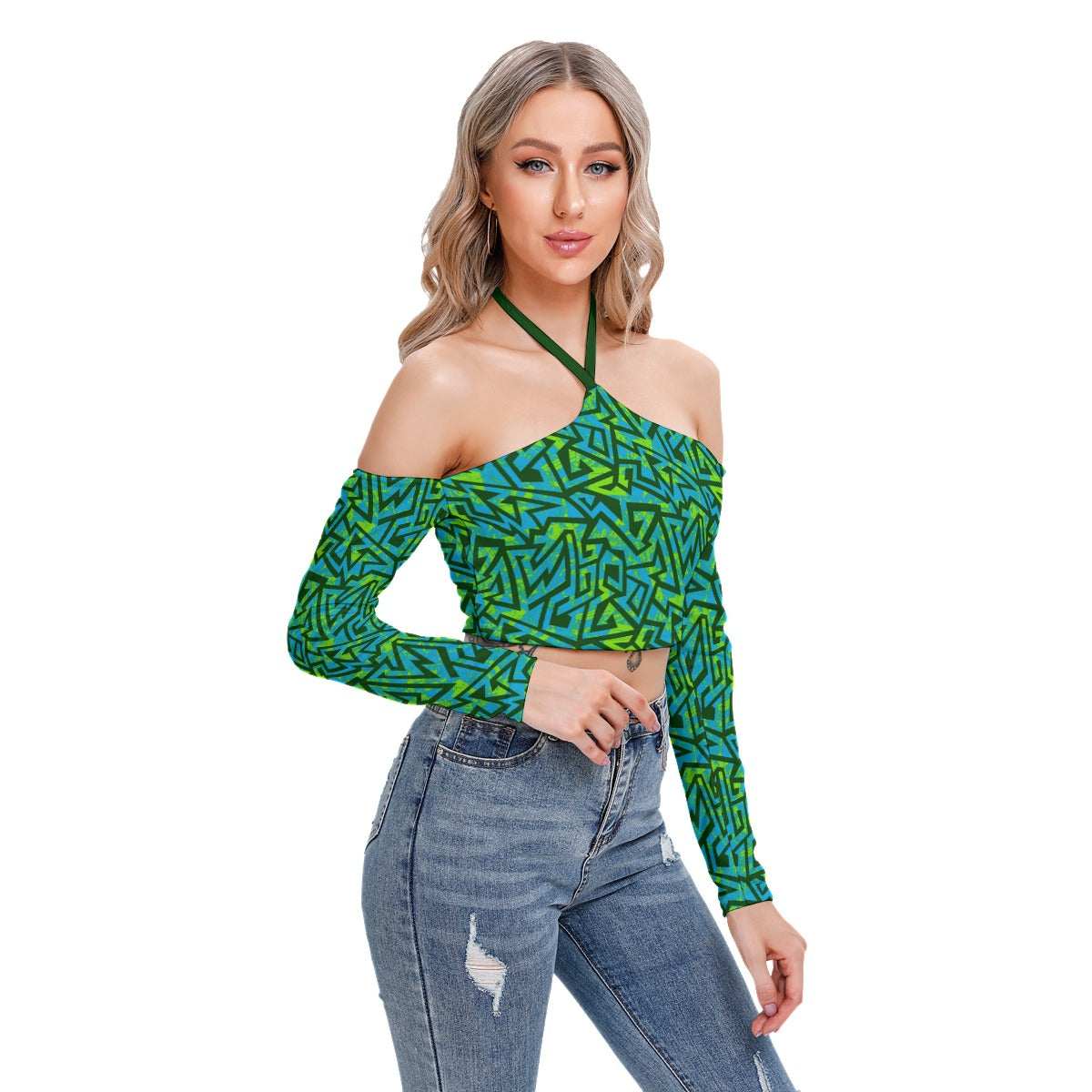 Colorful Geometric Women's Halter Lace-up Top