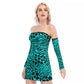 Teal Bellafonte Animal Print Off-shoulder Back Lace-up Dress