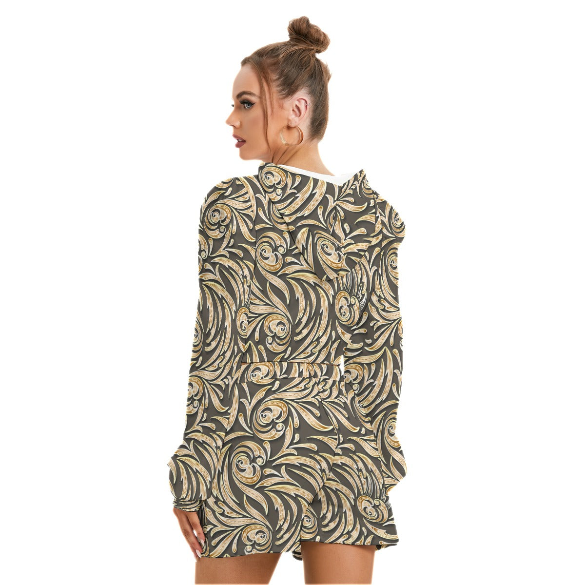 Golden Swirls Women's Mirco Fleece Hoodie And Shorts Set