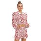 Red & White Smoke Women's Micro Fleece Hoodie And Shorts Set