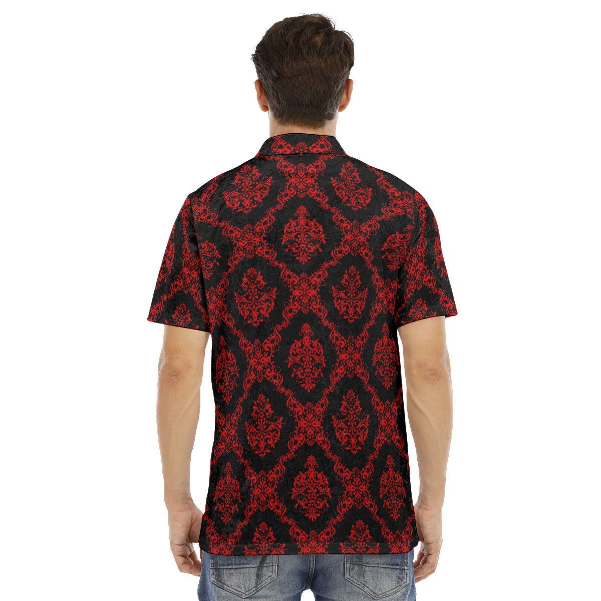 Red & Black Ethnic Men's Polo Shirt | Velvet