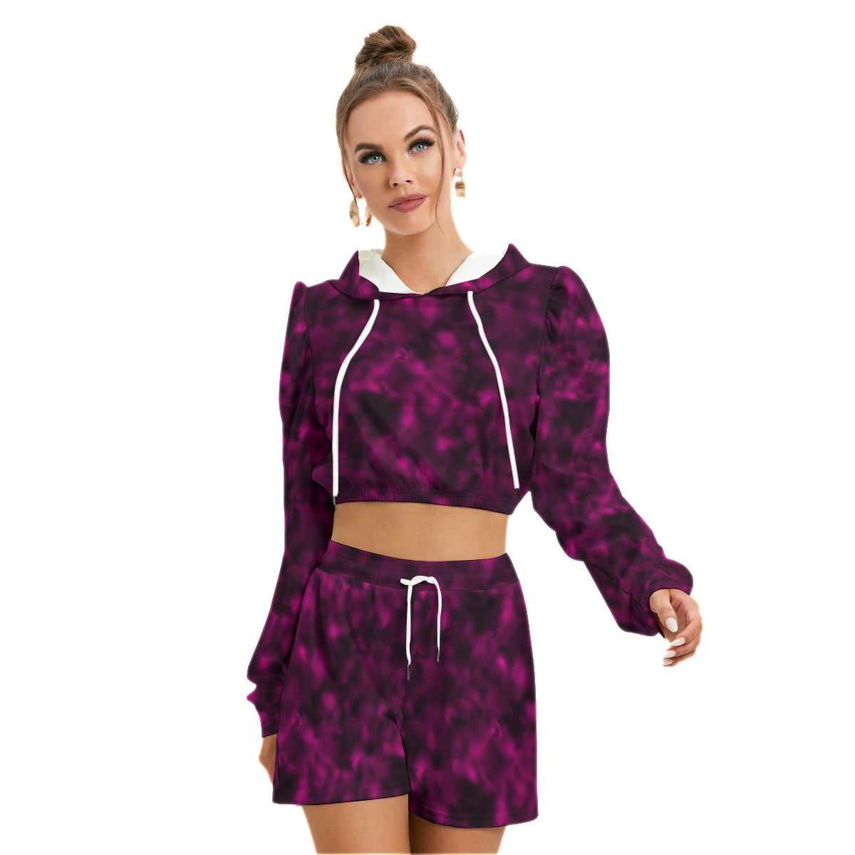 Pink & Black Smoke Women's Mirco Fleece Hoodie and Shorts Set